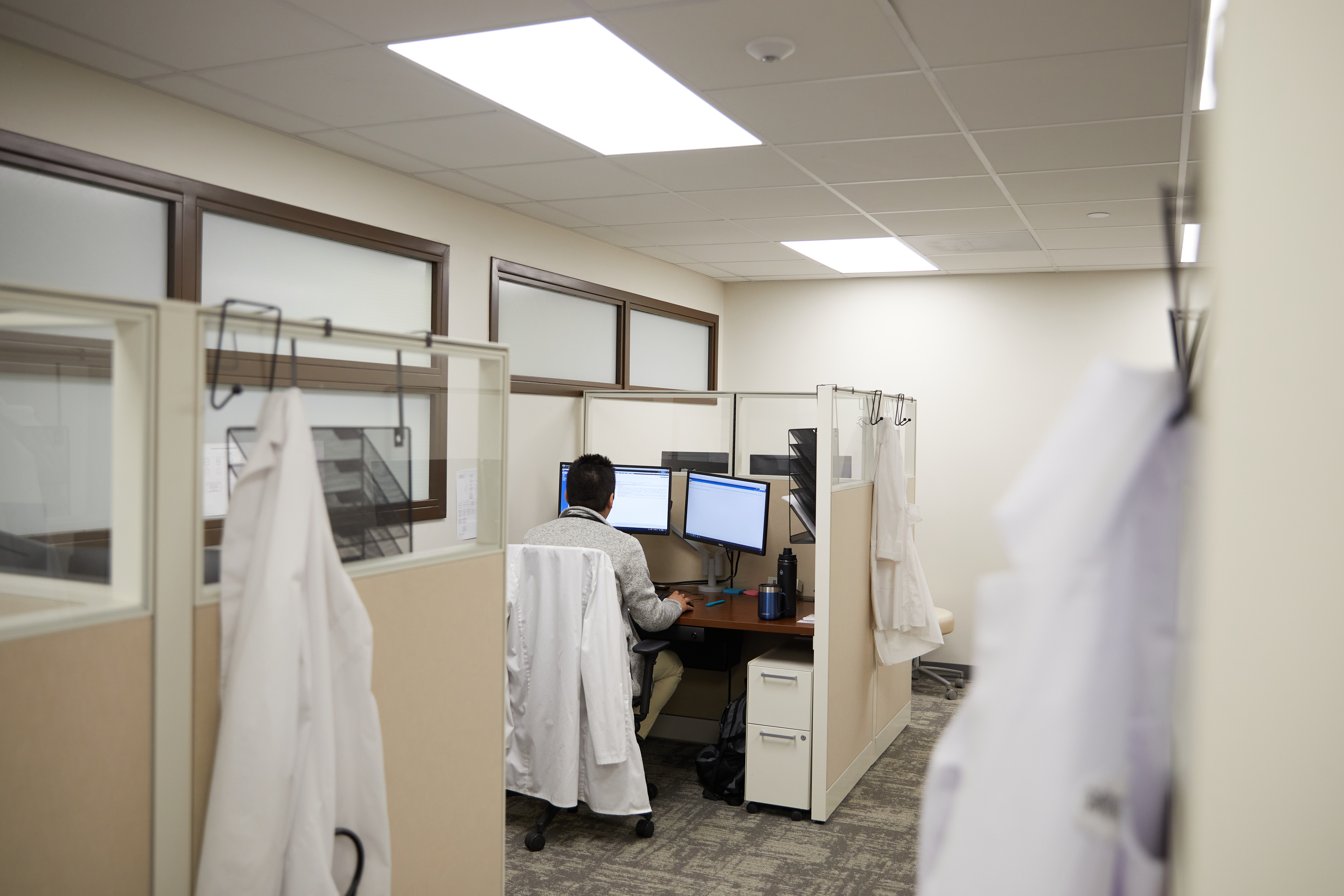 Dr. Julio Mendoza Estrada finishes his day at the computer