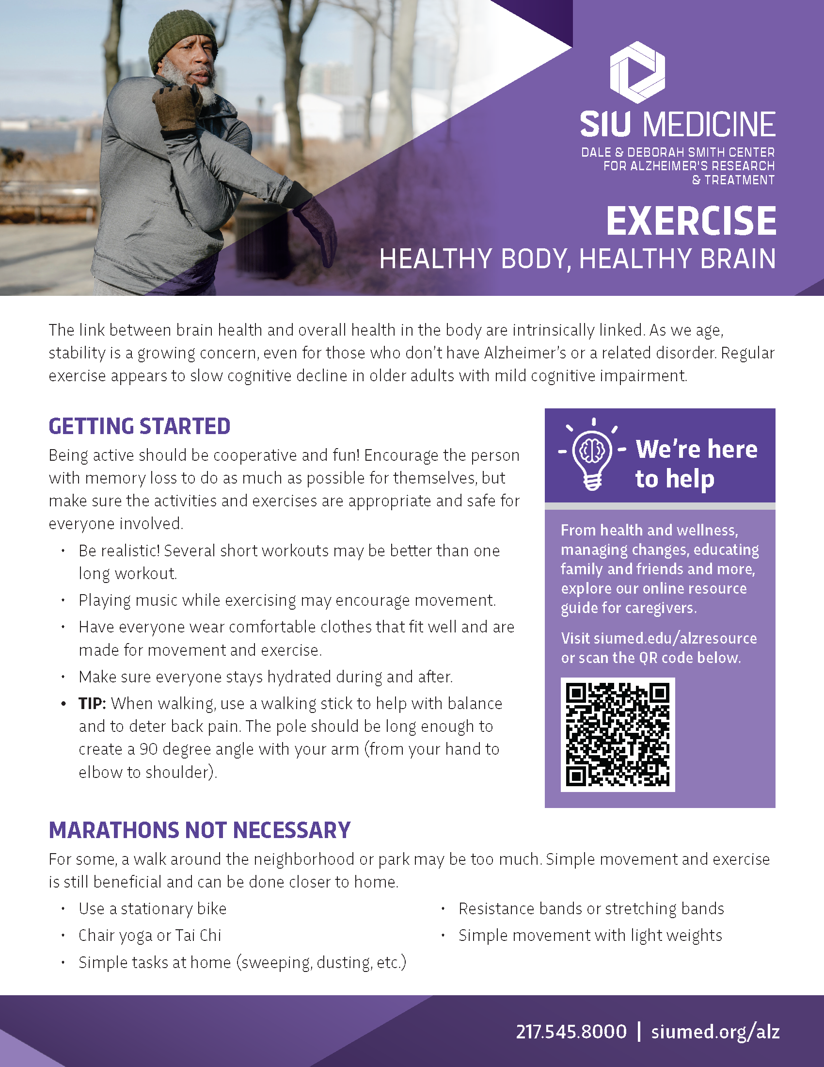 Exercise informational sheet for those with dementia
